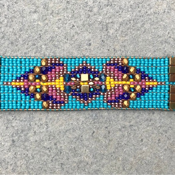 Boho woven leather loom bead bracelet - Picture 2 of 3